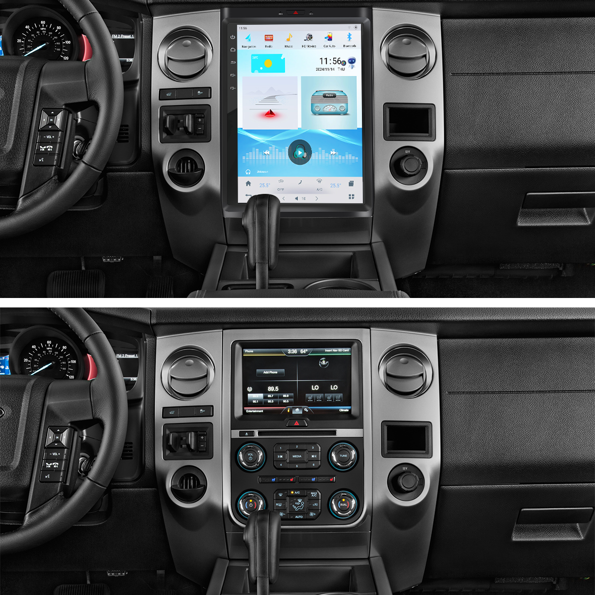 CUSP Ford Expedition AUTO A/C 2007-2017 17 Inch HD IPS Screen Android Car Stereo Radio GPS Navigation Multimedia Player Tablet Tesla Style Vertical Screen with Car Play and Android Auto Bluetooth